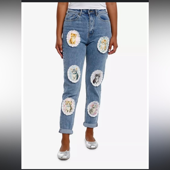 Hot Topic Denim - Sweet Society Cat Portrait Bow Mom Jeans/ hot topic sold out